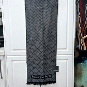Ermenegildo Zegna - Fringed Wool Intarsia-Knit Logo Scarf - Gray